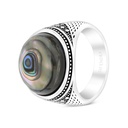 Sterling Silver 925 Ring Rhodium Plated Embedded With Blue shell For Men