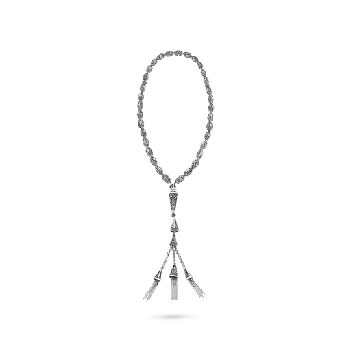 [ROS04MAR33SILA001] Rosary 925 Sterling Silver Oxidized Olive Names Of God Embedded with Marcasite Stones