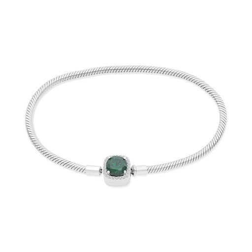 [BRC01EMR18WCZA875] Sterling Silver 925 Bracelet Rhodium Plated Embedded With Emerald Zircon And White CZ - 18 CM