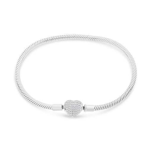 [BRC01WCZ18000A880] Sterling Silver 925 Bracelet Rhodium Plated Embedded With White CZ - 18 CM