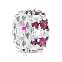 Sterling Silver 925 CHARM Rhodium Plated Embedded With Ruby Corundum And White CZ