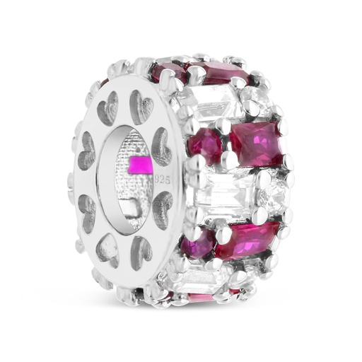 [BCB01RUB00WCZA194] Sterling Silver 925 CHARM Rhodium Plated Embedded With Ruby Corundum And White CZ