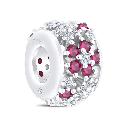 [BCB01RUB00WCZA212] Sterling Silver 925 CHARM Rhodium Plated Embedded With Ruby Corundum And White CZ