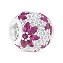 Sterling Silver 925 CHARM Rhodium Plated Embedded With Ruby Corundum And White CZ