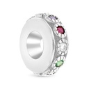 Sterling Silver 925 CHARM Rhodium Plated Embedded With Sapphire Corundum , Ruby Corundum , Emerald Zircon And White CZ