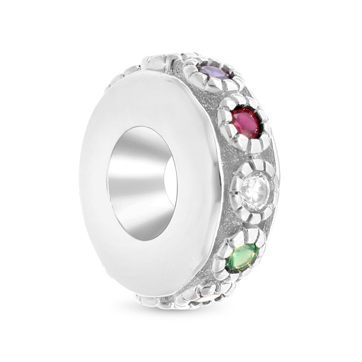 [BCB01MLS00000A236] Sterling Silver 925 CHARM Rhodium Plated Embedded With Sapphire Corundum , Ruby Corundum , Emerald Zircon And White CZ