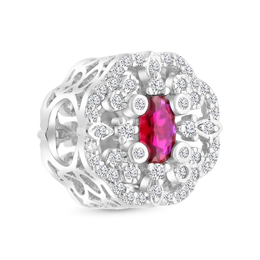 [BCB01RUB00WCZA289] Sterling Silver 925 CHARM Rhodium Plated Embedded With Ruby Corundum And White CZ