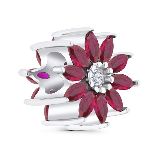 [BCB01RUB00WCZA315] Sterling Silver 925 CHARM Rhodium Plated Embedded With Ruby Corundum And White CZ