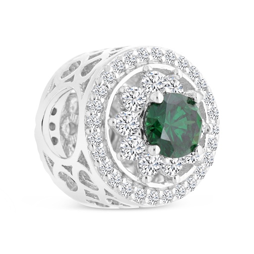 [BCB01EMR00WCZA321] Sterling Silver 925 CHARM Rhodium Plated Embedded With Emerald Zircon And White CZ