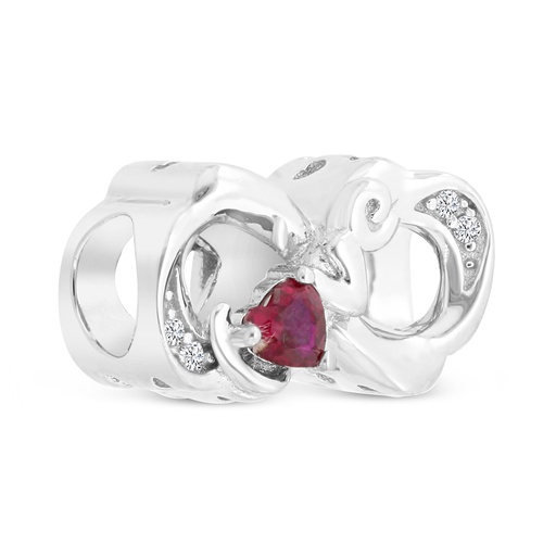 [BCB01RUB00WCZA345] Sterling Silver 925 CHARM Rhodium Plated Embedded With Ruby Corundum And White CZ