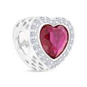 Sterling Silver 925 CHARM Rhodium Plated Embedded With Ruby Corundum And White CZ