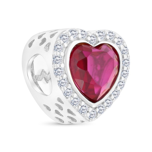 [BCB01RUB00WCZA372] Sterling Silver 925 CHARM Rhodium Plated Embedded With Ruby Corundum And White CZ