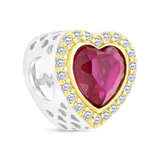 [BCB28RUB00WCZA372] Sterling Silver 925 CHARM Rhodium And Gold Plated Embedded With Ruby Corundum And White CZ