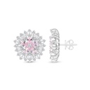 Sterling Silver 925 Earring Rhodium Plated Embedded With Pink Zircon And White CZ