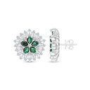 Sterling Silver 925 Earring Rhodium Plated Embedded With Emerald And White CZ