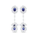 Sterling Silver 925 Earring Rhodium Plated Embedded With Sapphire Corundum And White CZ