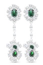 Sterling Silver 925 Earring Rhodium Plated Embedded With Emerald And White CZ