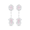 Sterling Silver 925 Earring Rhodium Plated Embedded With Pink Zircon And White CZ