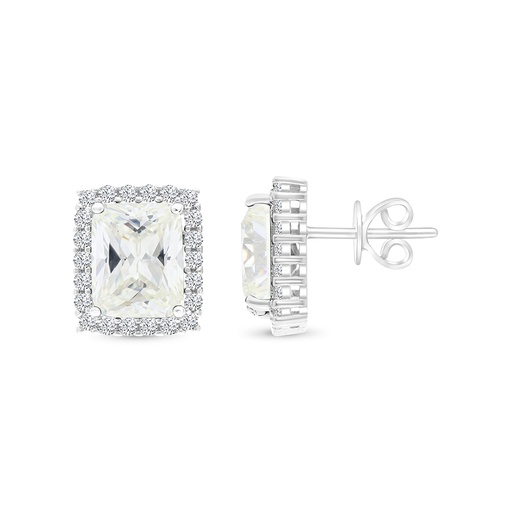 [EAR01CIT00WCZB696] Sterling Silver 925 Earring Rhodium Plated Embedded With Yellow Zircon And White CZ