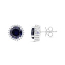 Sterling Silver 925 Earring Rhodium Plated Embedded With Sapphire Corundum And White CZ