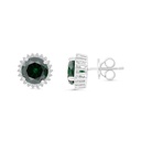 Sterling Silver 925 Earring Rhodium Plated Embedded With Emerald And White CZ