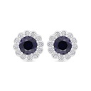 Sterling Silver 925 Earring Rhodium Plated Embedded With Sapphire Corundum And White CZ