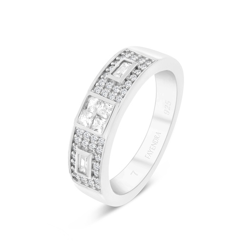 Sterling Silver 925 Ring Rhodium Plated Embedded With White CZ