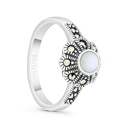 Sterling Silver 925 Ring Embedded With Natural White Shell And Marcasite Stones