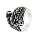 Sterling Silver 925 Ring Embedded With Natural Blue Shell And Marcasite Stones