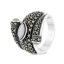 Sterling Silver 925 Ring Embedded With Natural White Shell And Marcasite Stones