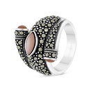 Sterling Silver 925 Ring Embedded With Natural Pink Shell And Marcasite Stones