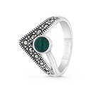 Sterling Silver 925 Ring Embedded With Natural Green Agate And Marcasite Stones