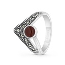 Sterling Silver 925 Ring Embedded With Natural Aqiq And Marcasite Stones