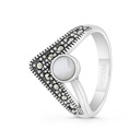 Sterling Silver 925 Ring Embedded With Natural White Shell And Marcasite Stones