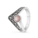 Sterling Silver 925 Ring Embedded With Natural Pink Shell And Marcasite Stones