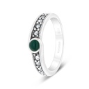 Sterling Silver 925 Ring Embedded With Natural Green Agate And Marcasite Stones