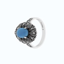 Sterling Silver 925 Ring Embedded With Natural Processed Turquoise And Marcasite Stones