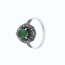 Sterling Silver 925 Ring Embedded With Natural Green Agate And Marcasite Stones