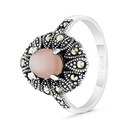 Sterling Silver 925 Ring Embedded With Natural Pink Shell And Marcasite Stones