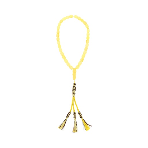 [ROS4600033SKTA401] Rosary 33 Sterling Silver 925 Embedded With Natural Yellow Amber Grade A Baltic Gold barrel 10*13 ML Fabric Tassel