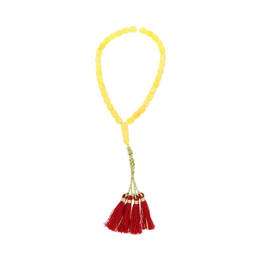 [ROS4600033SKTA408] Rosary 33 Sterling Silver 925 Embedded With Natural Yellow Amber Grade A Baltic Gold barrel 9*11-12 ML Fabric Tassel