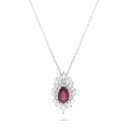 Sterling Silver 925 Necklace Rhodium Plated Embedded With Ruby Corundum And White CZ