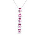 Sterling Silver 925 Necklace Rhodium Plated Embedded With Ruby Corundum And White CZ