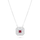 Sterling Silver 925 Necklace Rhodium Plated Embedded With Ruby Corundum And White CZ