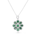 Sterling Silver 925 Necklace Rhodium Plated Embedded With Emerald Zircon And White CZ