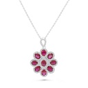 Sterling Silver 925 Necklace Rhodium Plated Embedded With Ruby Corundum And White CZ