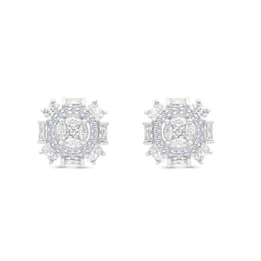 [EAR01WCZ00000B758] Sterling Silver 925 Earring Rhodium Plated Embedded With White CZ