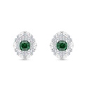 Sterling Silver 925 Earring Rhodium Plated Embedded With Emerald Zircon And White CZ