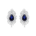 Sterling Silver 925 Earring Rhodium Plated Embedded With Sapphire Corundum And White CZ