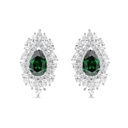 Sterling Silver 925 Earring Rhodium Plated Embedded With Emerald Zircon And White CZ